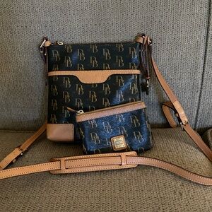 Dooney & Bourke Black and Tan Crossbody Bag Set